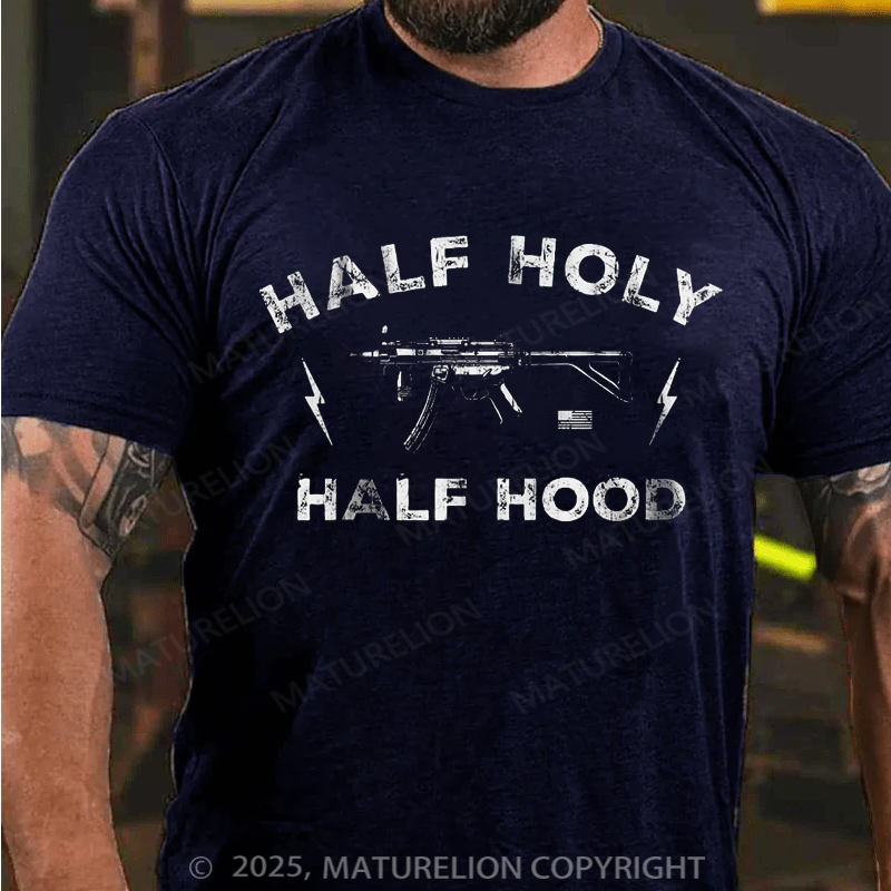 Maturelion Men's T-Shirt Half Holy. Half Hood Cotton T-Shirt
