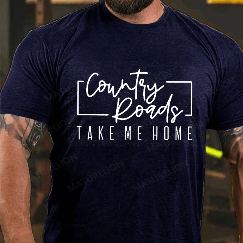 Maturelion Men's T-Shirt Country Music Country Roads Take Me Home Cotton T-Shirt