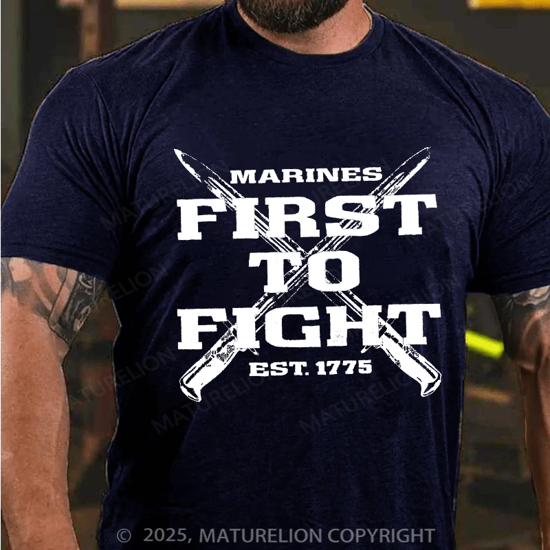 Maturelion Men's T-Shirt First To Fight Military Cotton T-Shirt