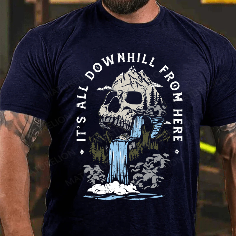 Maturelion Men's T-Shirt It's All Downhill From Here Cotton T-Shirt