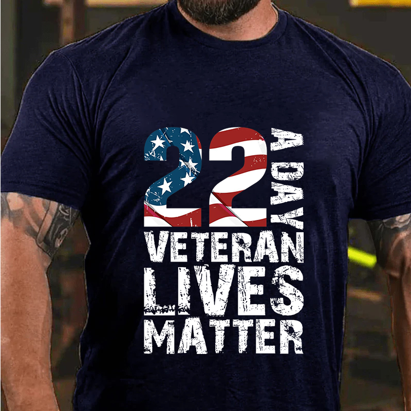 Maturelion Men's T-Shirt 22 A Day Veteran Lives Matter Cotton T-Shirt