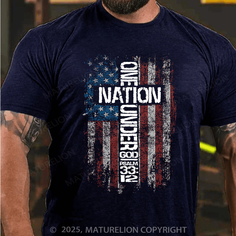 Maturelion Men's T-shirt One Nation Under God Cotton T-shirt