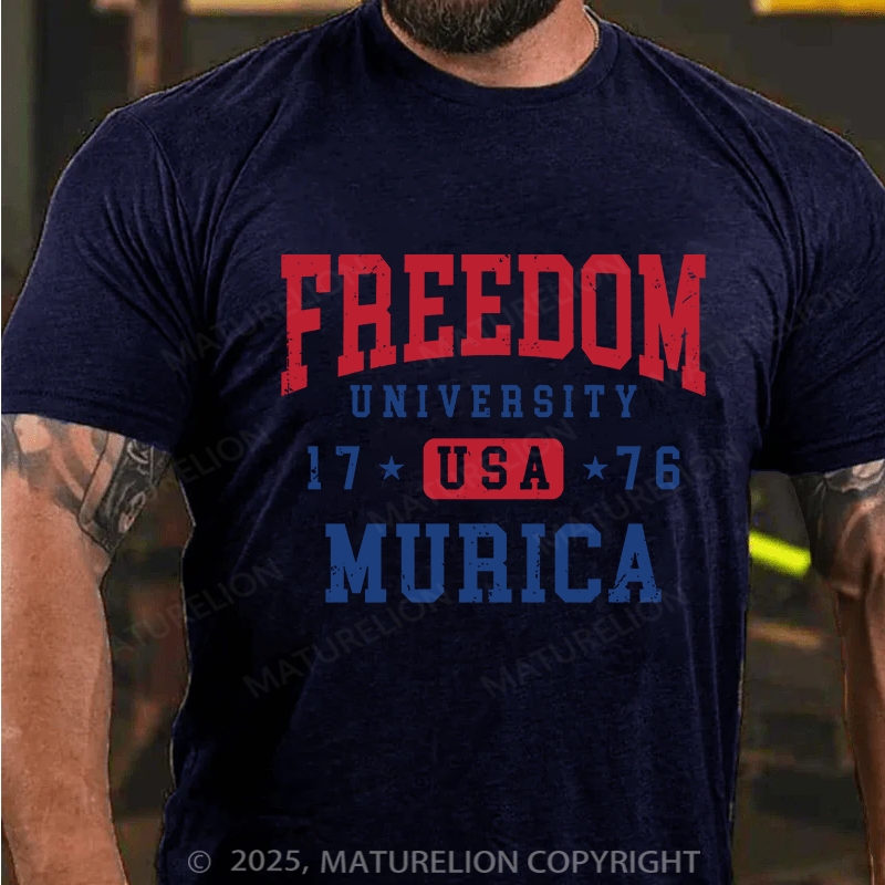 Maturelion Men's T-shirt Freedom University Cotton T-shirt