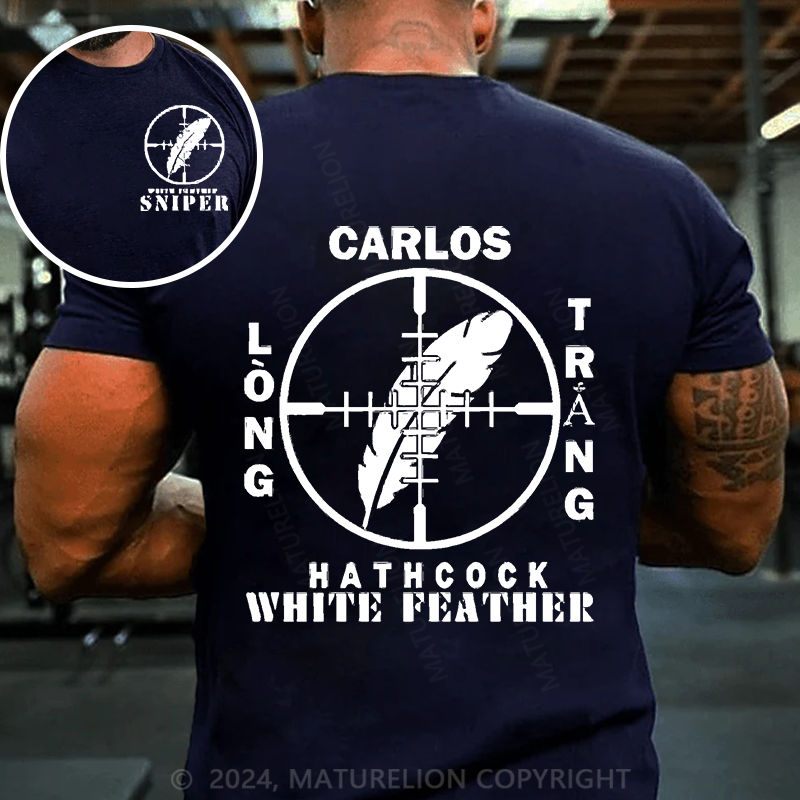 Maturelion Men's T-Shirt Sniper Carlos Hathcock White Feather Cotton T-Shirt