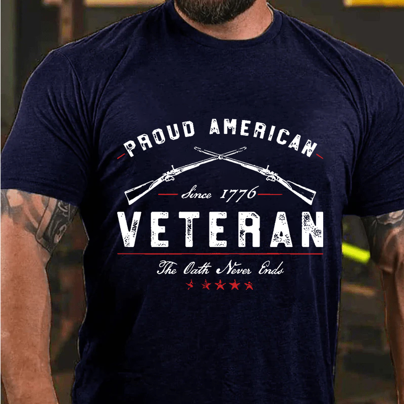 Maturelion Men's T-Shirt Proud American Veteran The Oath Never Ends Cotton T-Shirt