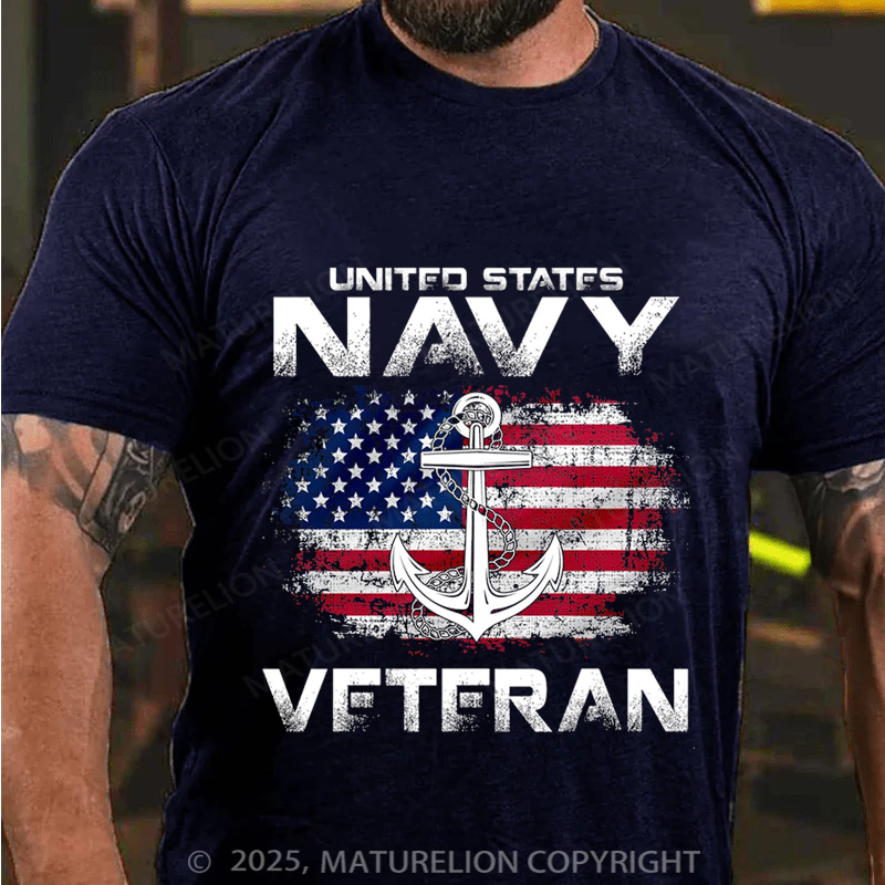 Maturelion Men's T-shirt Navy Veteran USA Flag Shirt Cotton T-shirt