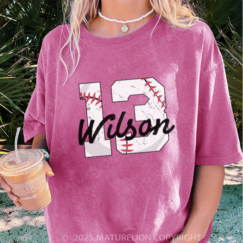 Maturelion Women's T-shirt Custom Baseball Player Gifts DTG Washed T-shirt