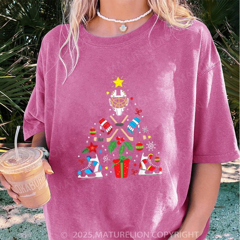 Maturelion Women's T-shirt Christmas Ice Hockey DTG Washed T-shirt
