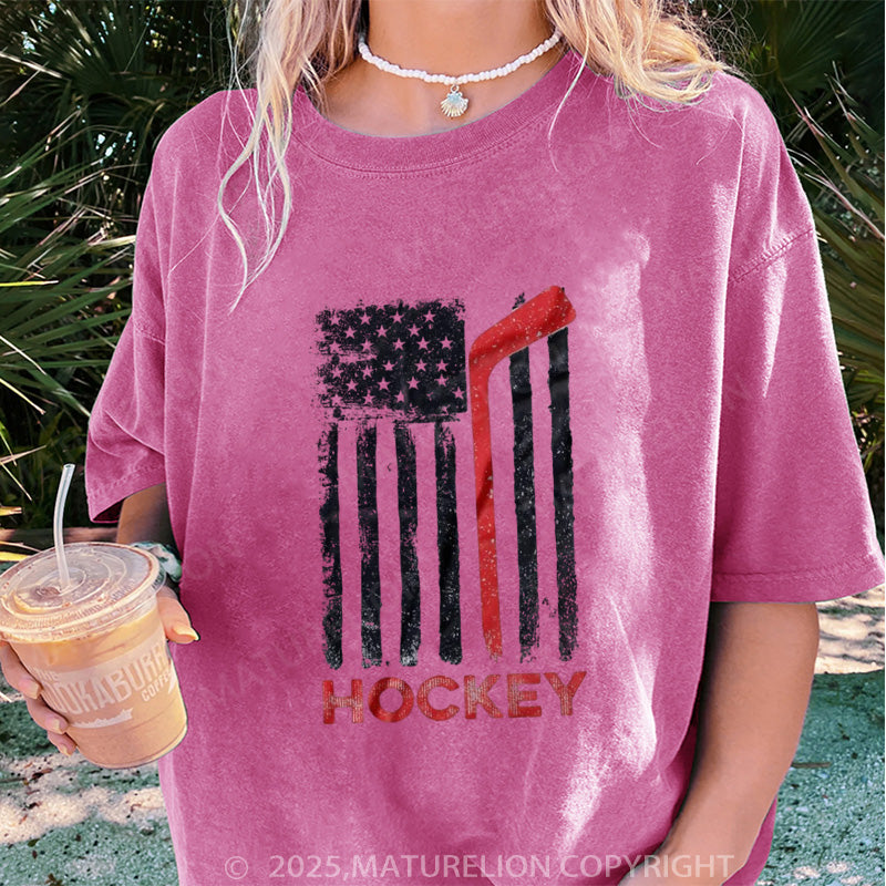 Maturelion Women's T-shirt USA Flag Hockey DTG Washed T-shirt