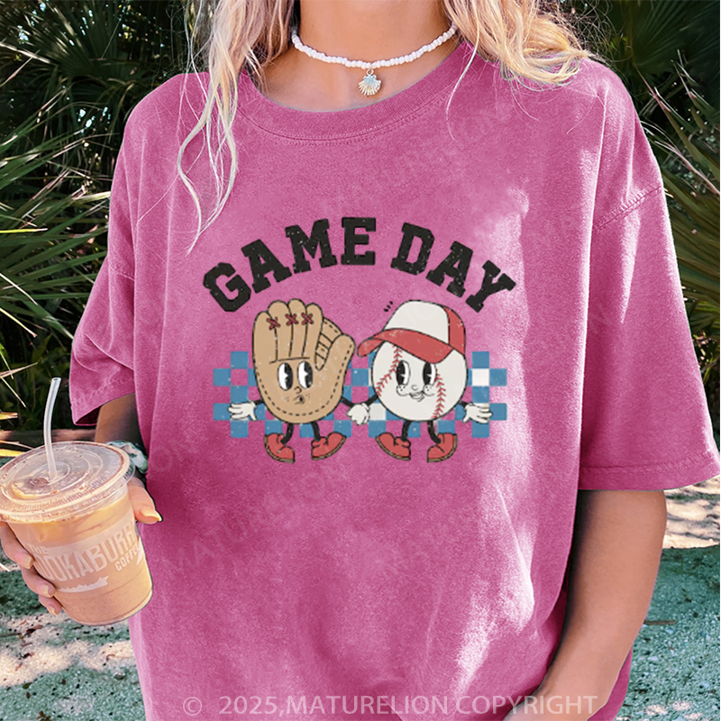 Maturelion Women's T-shirt Baseball Game Day DTG Washed T-shirt