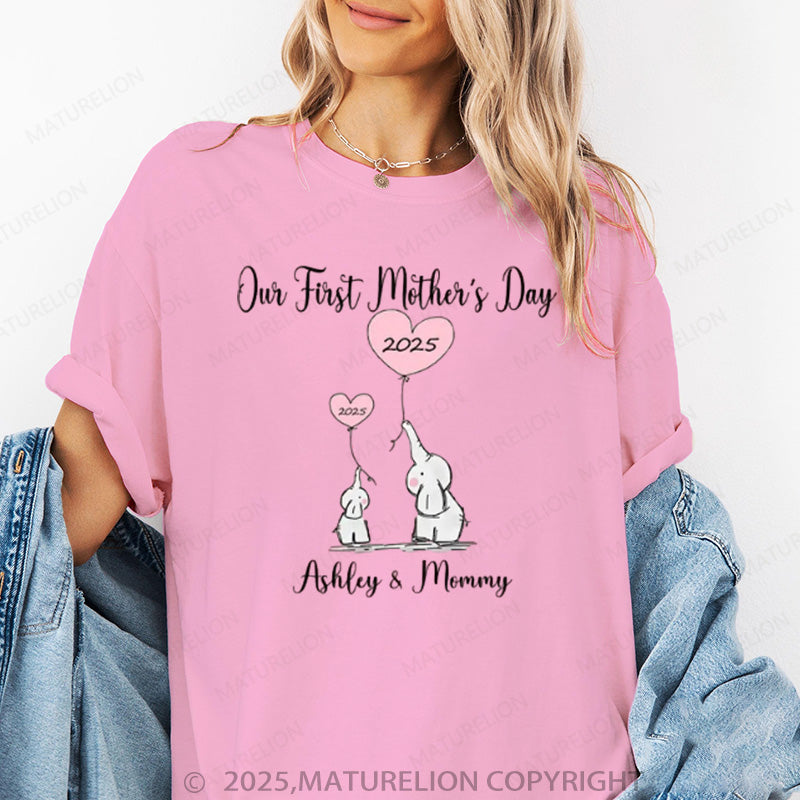 Maturelion Women's T-shirt Our First Mothers Day Matching Cotton T-shirt