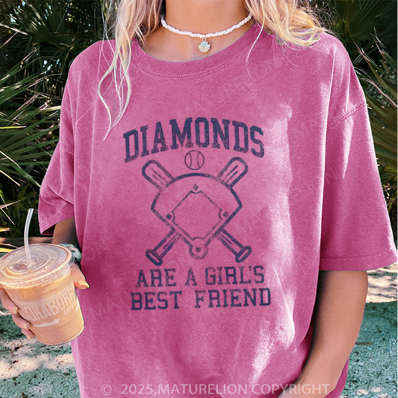 Maturelion Women's T-shirt Diamonds Are A Girls Best Friend DTG Washed T-shirt