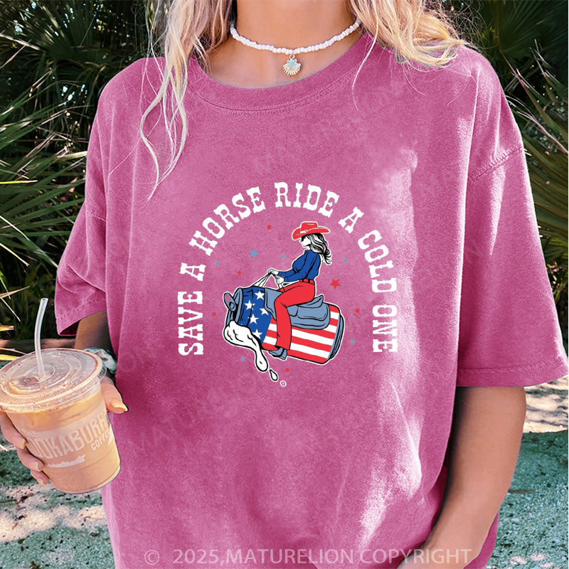 Maturelion Women's T-shirt Save a Horse Boyfriend DTG Washed T-shirt