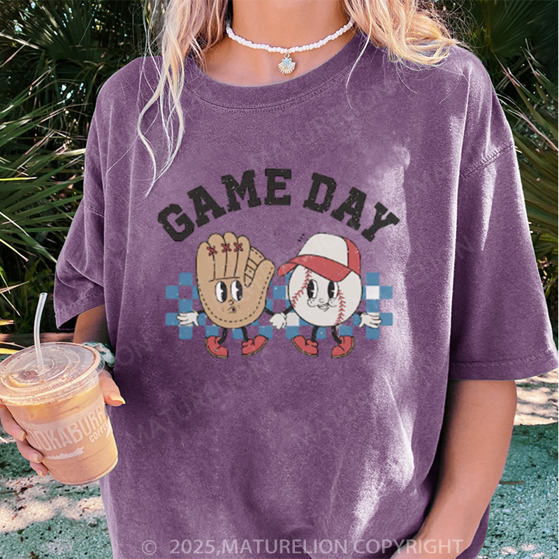 Maturelion Women's T-shirt Baseball Game Day DTG Washed T-shirt