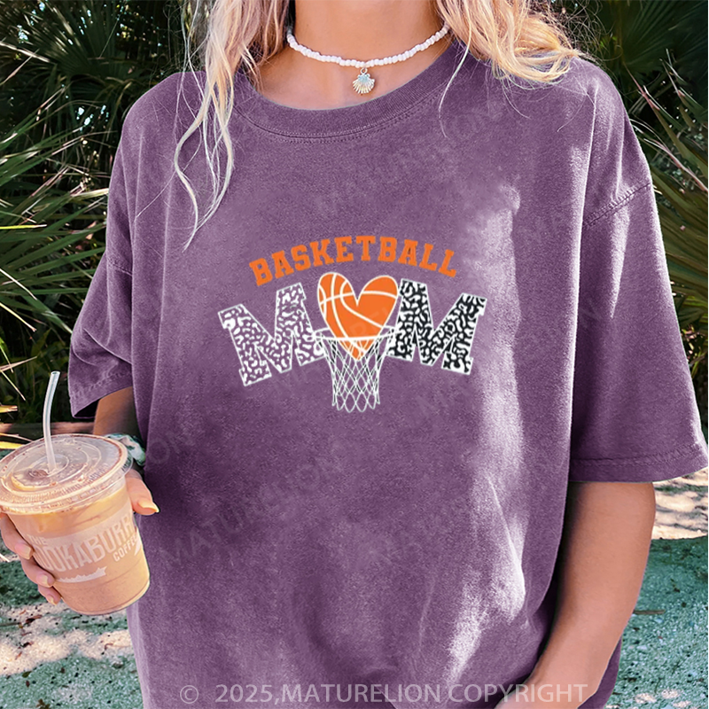 Maturelion Women's T-shirt Basketball Mom DTG Washed T-shirt