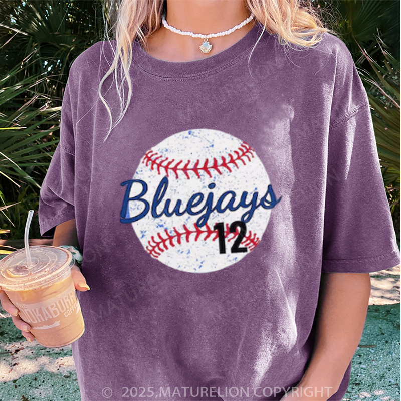 Maturelion Women's T-shirt Baseball Mom DTG Washed T-shirt