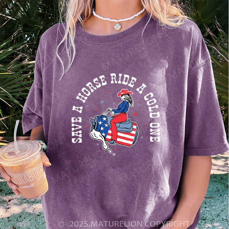 Maturelion Women's T-shirt Save a Horse Boyfriend DTG Washed T-shirt