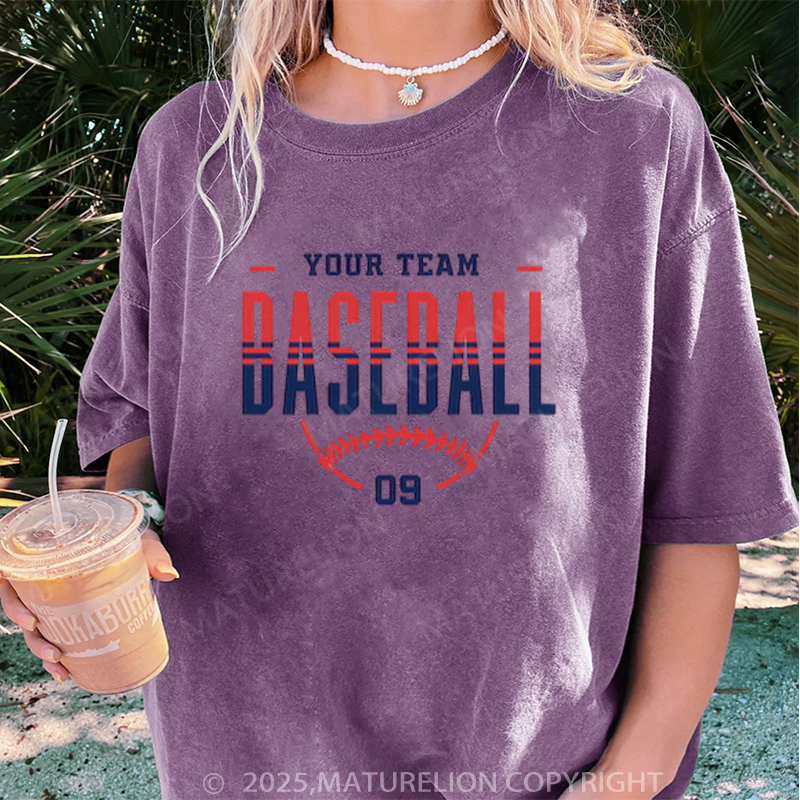 Maturelion Women's T-shirt Personalized Baseball DTG Washed T-shirt