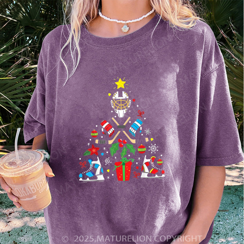 Maturelion Women's T-shirt Christmas Ice Hockey DTG Washed T-shirt