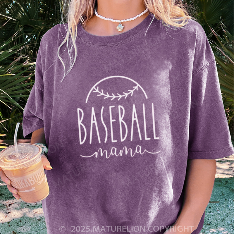 Maturelion Women's T-shirt Baseball Mama DTG Washed T-shirt