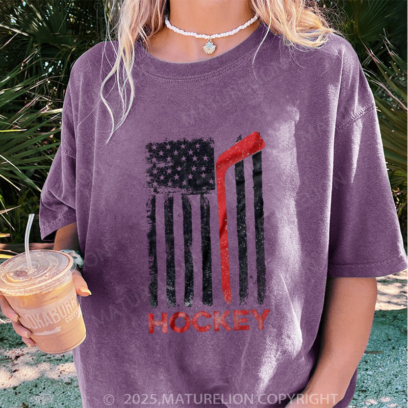Maturelion Women's T-shirt USA Flag Hockey DTG Washed T-shirt