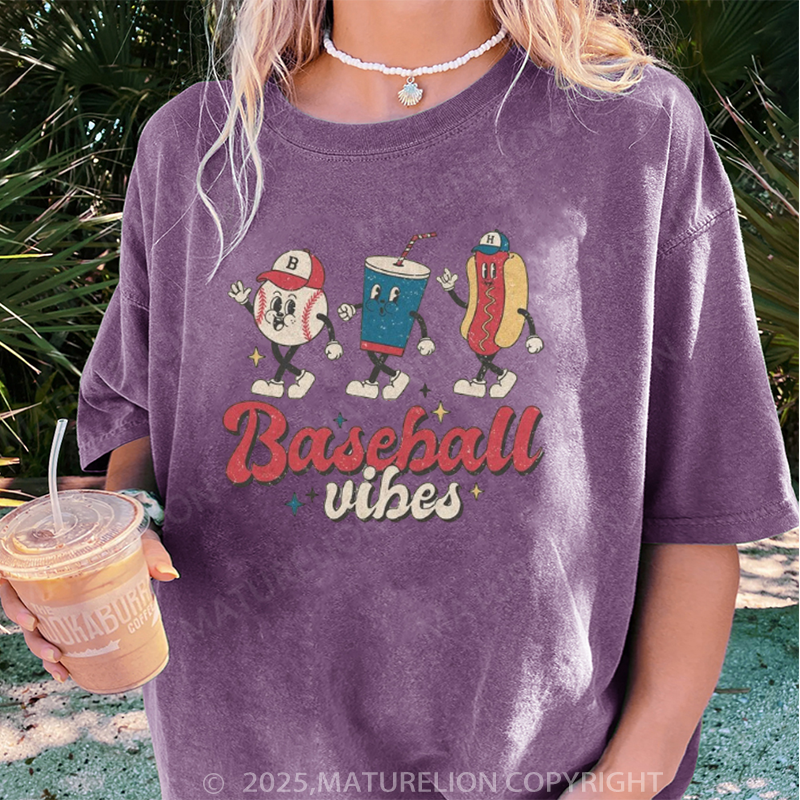 Maturelion Women's T-shirt Baseball Vibes DTG Washed T-shirt