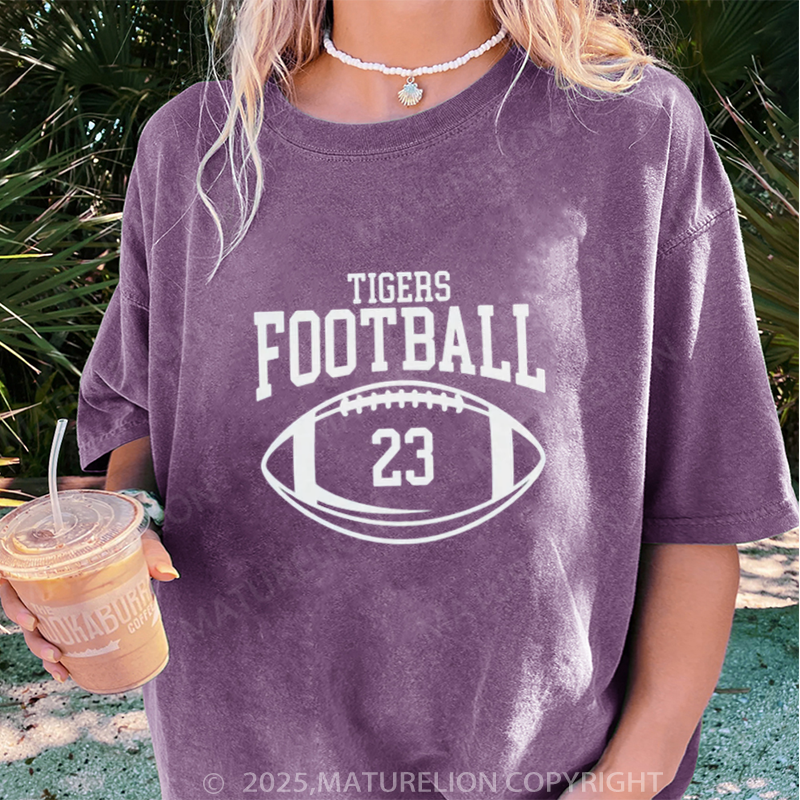 Maturelion Women's T-shirt Personalized Football Mom DTG Washed T-shirt