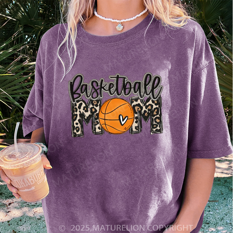 Maturelion Women's T-shirt Basketball Mom DTG Washed T-shirt