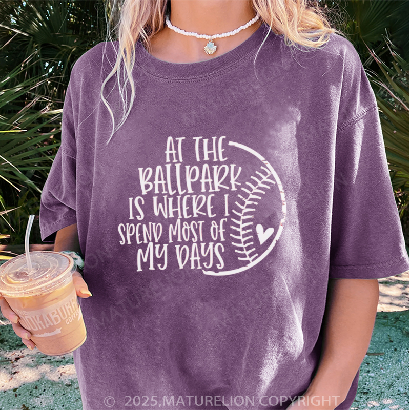 Maturelion Women's T-shirt Baseball Mothers Day Gifts for Baseball Mom DTG Washed T-shirt