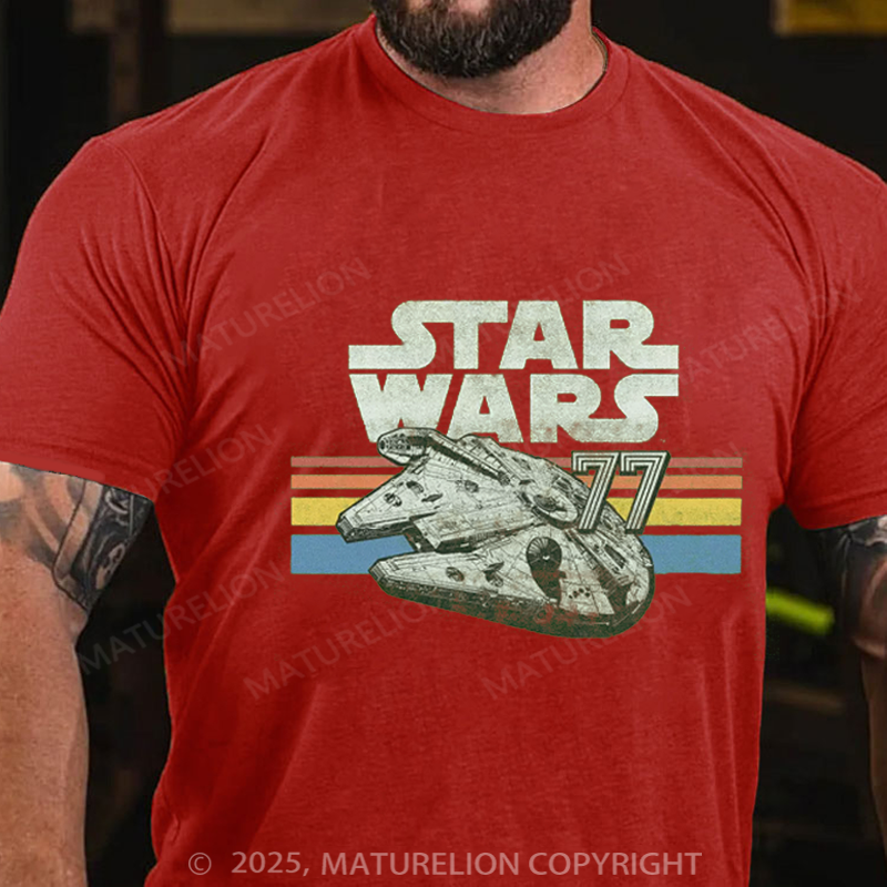 Maturelion Men's T-Shirt Millennium Falcon 77 Retro Lines Logo Cotton T-Shirt