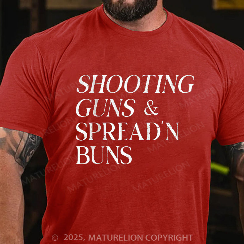 Maturelion Men's T-Shirt Shooting Guns & Spread'n Buns Cotton T-Shirt
