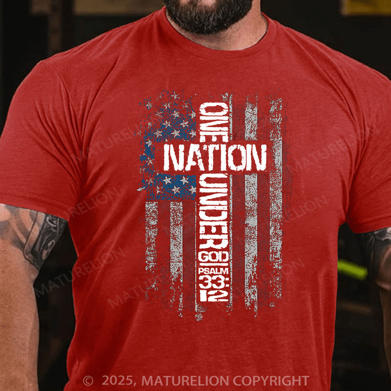 Maturelion Men's T-shirt One Nation Under God Cotton T-shirt