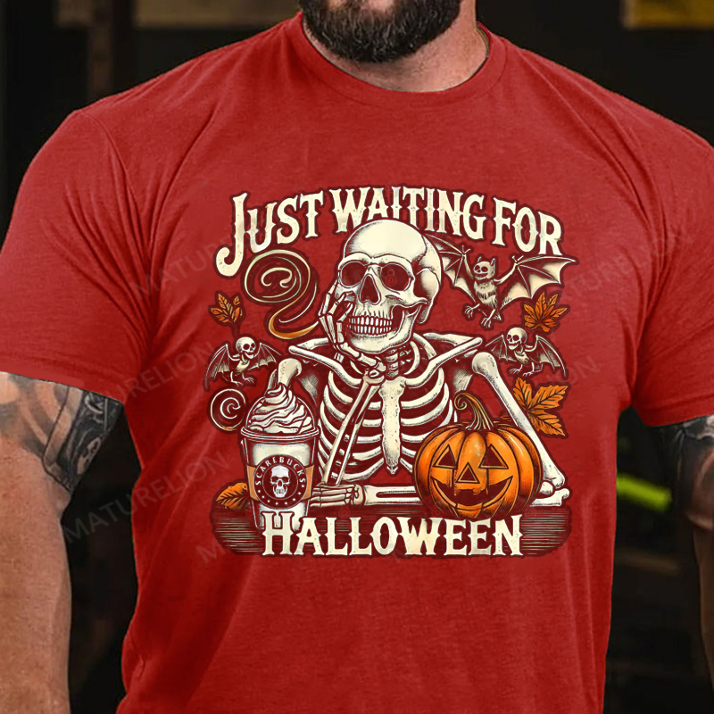 Maturelion Men's T-Shirt Spooky Vibes Loading... Just Waiting for Halloween Cotton T-Shirt