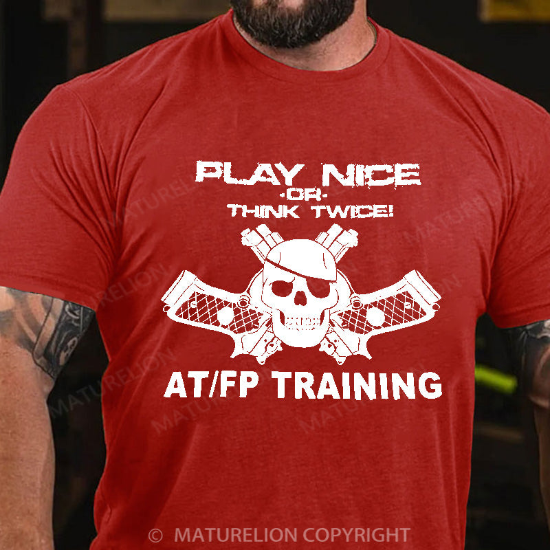 Maturelion Men's T-shirt Play Nice Think Twice Skull Guns Cotton T-shirt