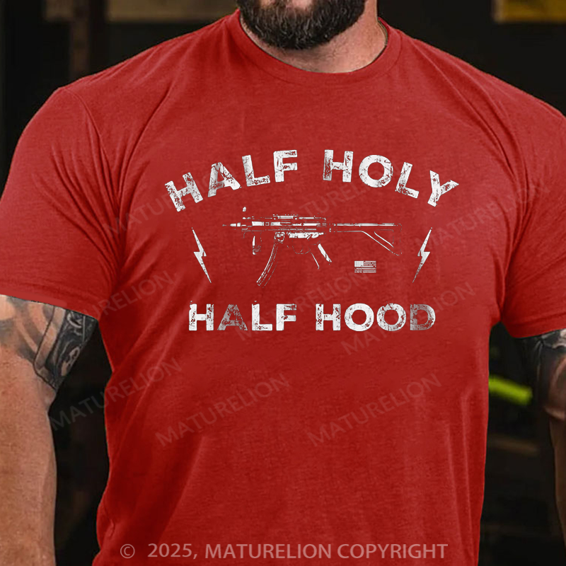 Maturelion Men's T-Shirt Half Holy. Half Hood Cotton T-Shirt