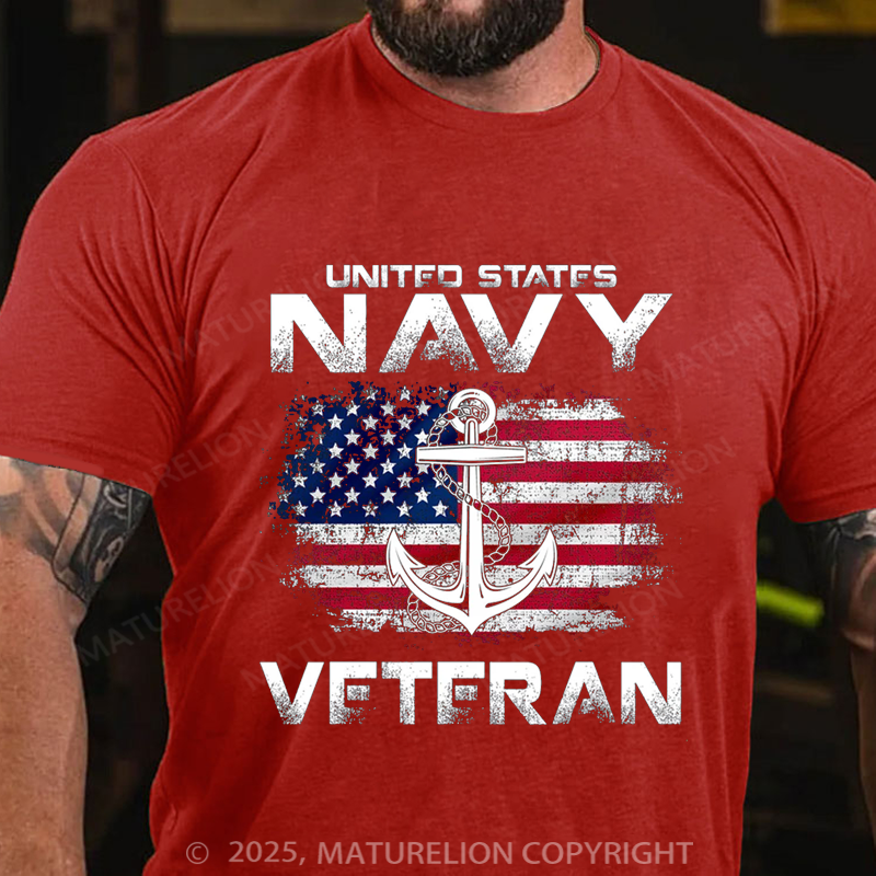 Maturelion Men's T-shirt Navy Veteran USA Flag Shirt Cotton T-shirt