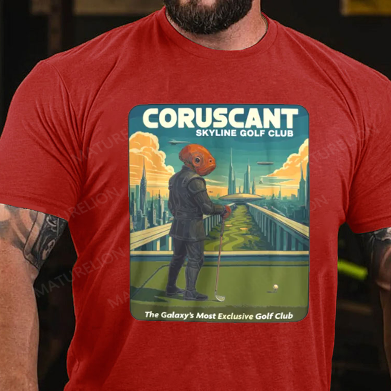 Maturelion Men's T-Shirt Coruscant Skyline Golf Club Cotton T-Shirt