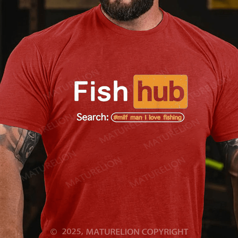 Maturelion Men's T-shirt Fish Hub Cotton T-shirt