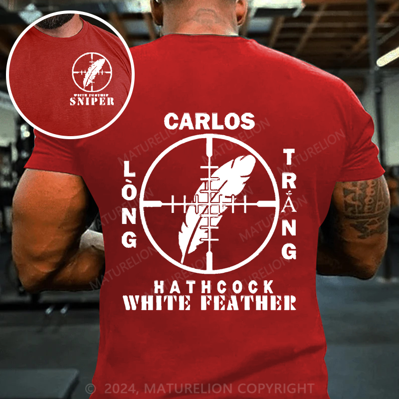 Maturelion Men's T-Shirt Sniper Carlos Hathcock White Feather Cotton T-Shirt