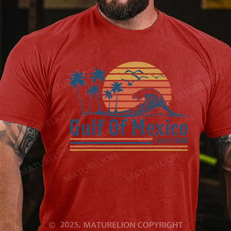 Maturelion Men's T-shirt Retro Sunset Gulf Of Mexico Since 1550 Cotton T-shirt