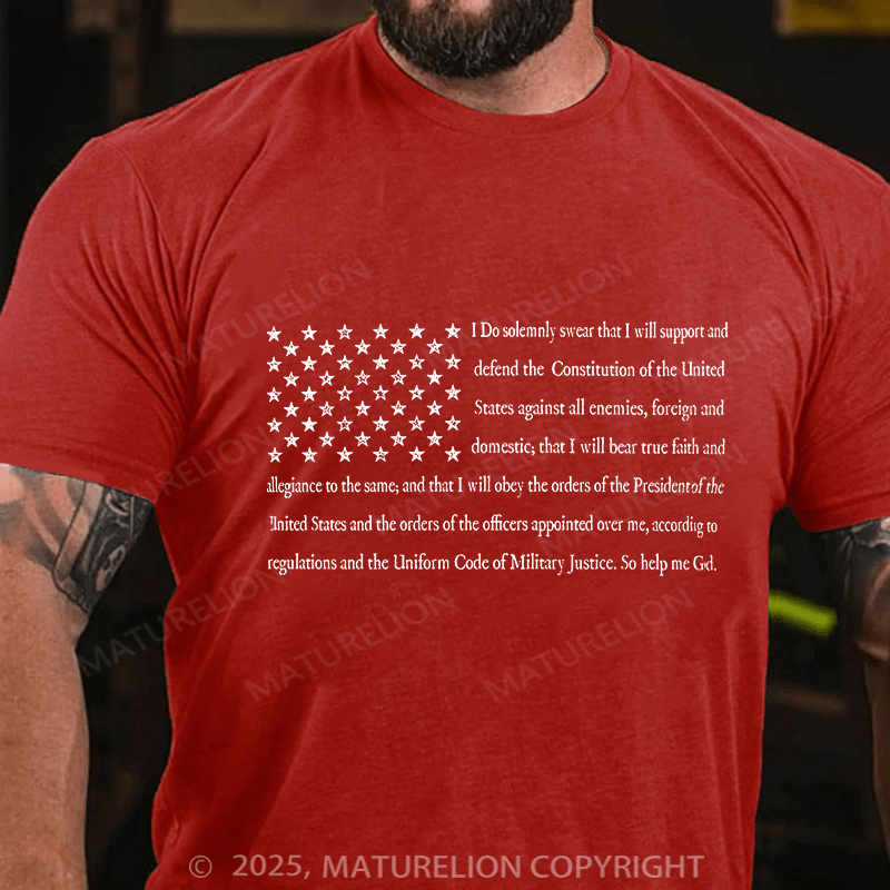 Maturelion Men's T-shirt Mlitary Oath of Enlistment U.S. Flag Cotton T-shirt
