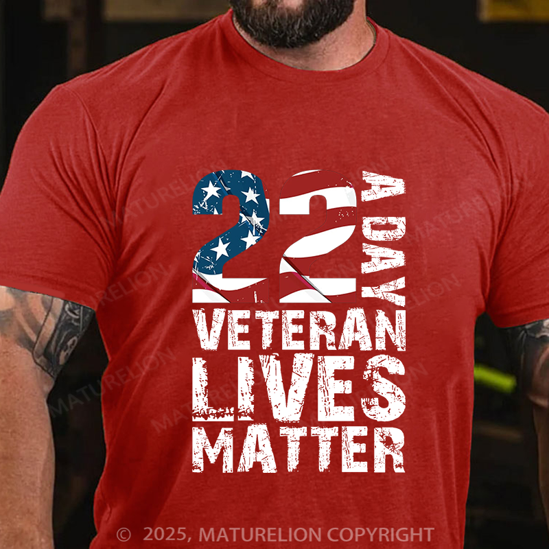 Maturelion Men's T-Shirt 22 A Day Veteran Lives Matter Cotton T-Shirt