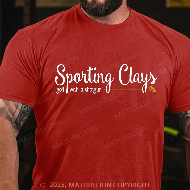 Maturelion Men's T-shirt Sporting Clays Golf With Gun Clay Shooting Sport Funny Creative Cotton T-shirt