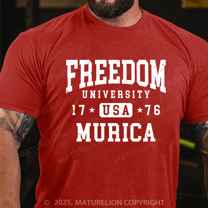 Maturelion Men's T-shirt Freedom University Cotton T-shirt