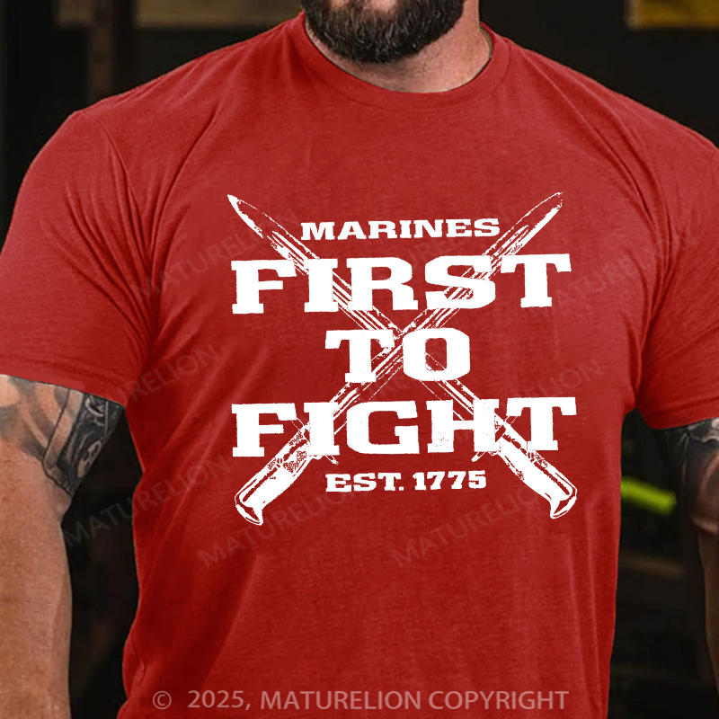 Maturelion Men's T-Shirt First To Fight Military Cotton T-Shirt