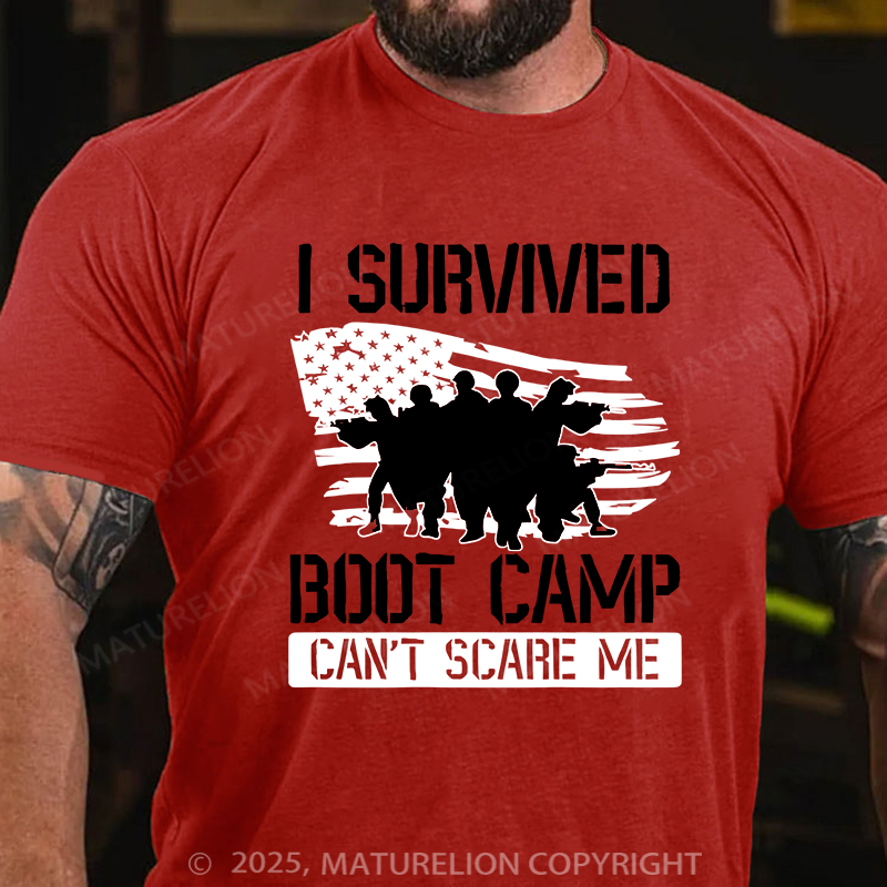 Maturelion Men's T-Shirt I Survived Boot Camp Can'T Scare Me Cotton T-Shirt