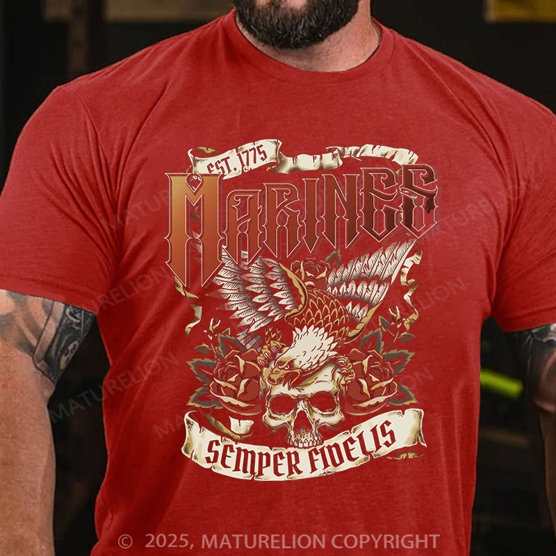 Maturelion Men's T-shirt Marines Tattoo Artwork Cotton T-shirt