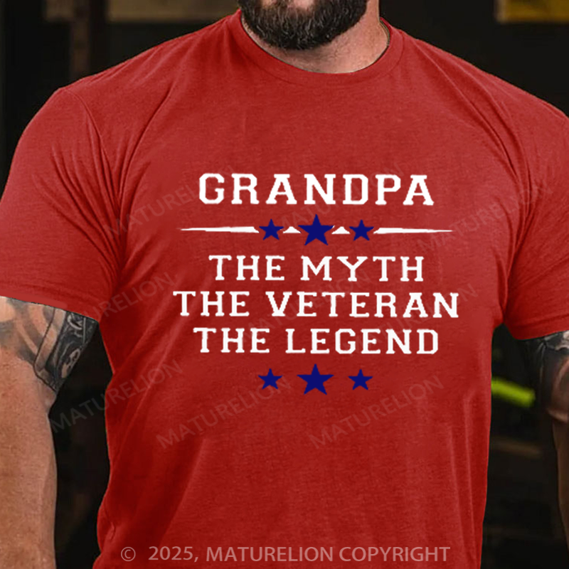 Maturelion Men's T-shirt Grandpa the Myth the Veteran the Legend Cotton T-shirt