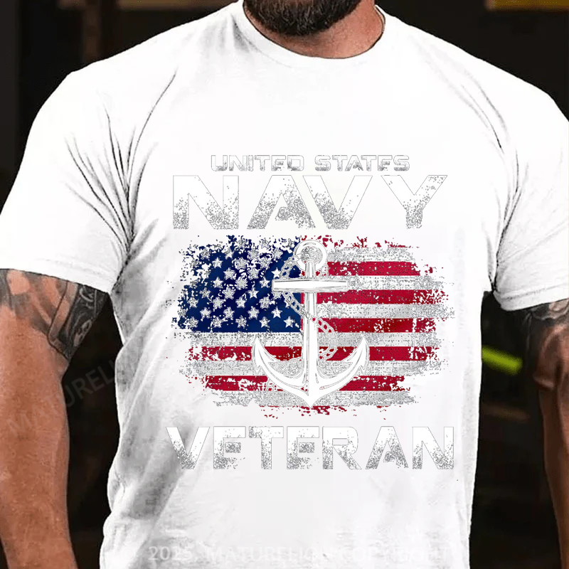 Maturelion Men's T-shirt Navy Veteran USA Flag Shirt Cotton T-shirt