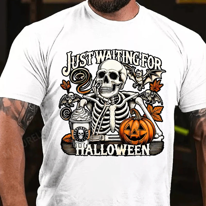 Maturelion Men's T-Shirt Spooky Vibes Loading... Just Waiting for Halloween Cotton T-Shirt